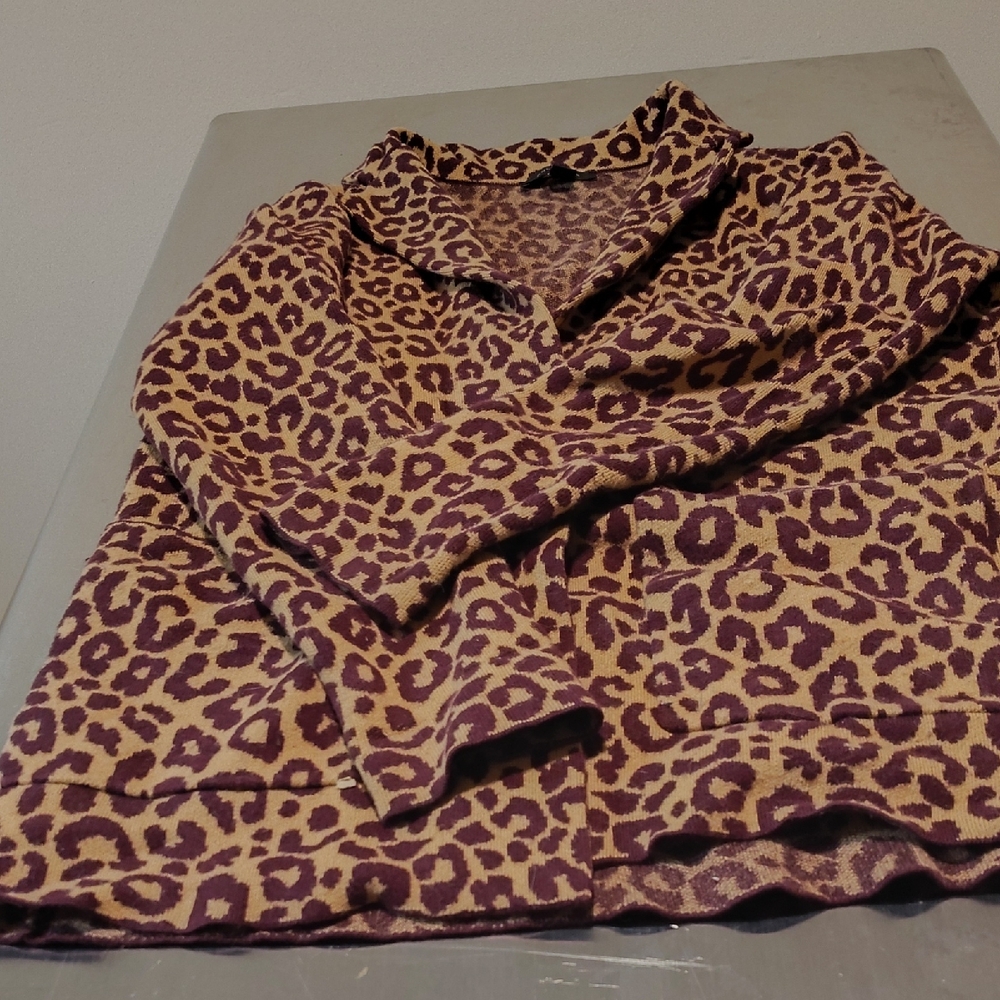 Ann Taylor Purple and Tan Leopard Print Cardigan